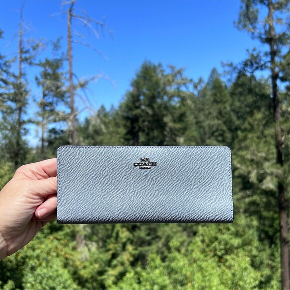 Coach Handbags - COACH Baby Blue Crossgrain Leather Bifold Wallet with Silver Hardware AUTHENTIC